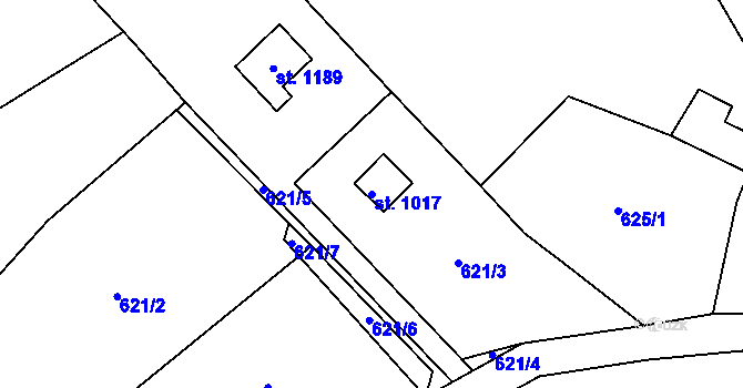 Parcela st. 1017 v KÚ Příluky u Zlína, Katastrální mapa