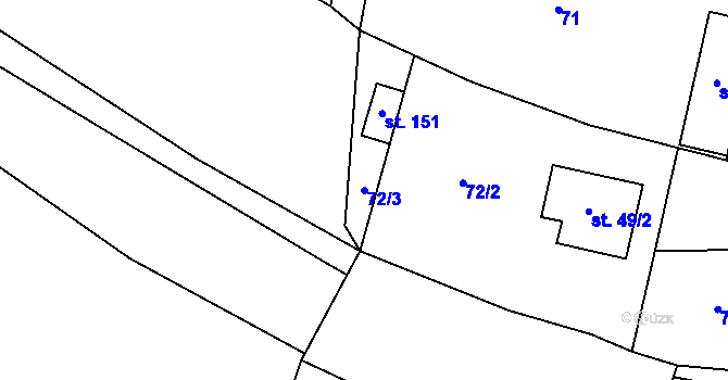 Parcela st. 72/3 v KÚ Příluky u Zlína, Katastrální mapa