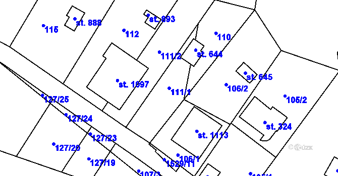 Parcela st. 111/1 v KÚ Příluky u Zlína, Katastrální mapa