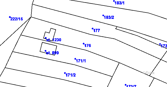 Parcela st. 176 v KÚ Příluky u Zlína, Katastrální mapa