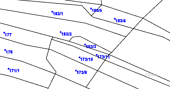 Parcela st. 183/3 v KÚ Příluky u Zlína, Katastrální mapa