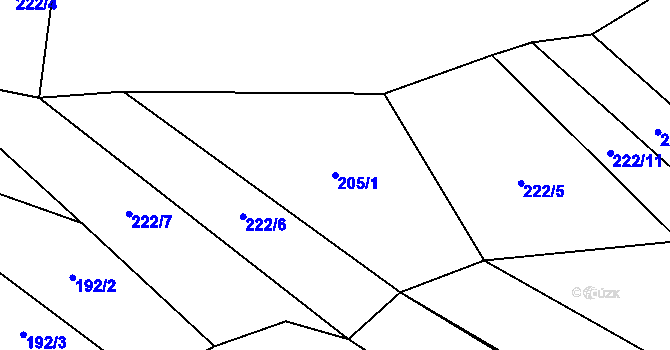 Parcela st. 205/1 v KÚ Příluky u Zlína, Katastrální mapa