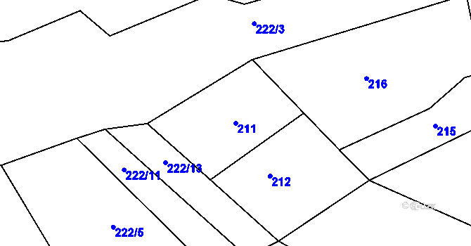 Parcela st. 211 v KÚ Příluky u Zlína, Katastrální mapa