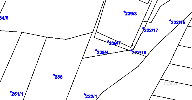 Parcela st. 239/4 v KÚ Příluky u Zlína, Katastrální mapa