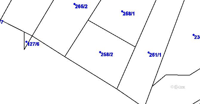 Parcela st. 258/2 v KÚ Příluky u Zlína, Katastrální mapa
