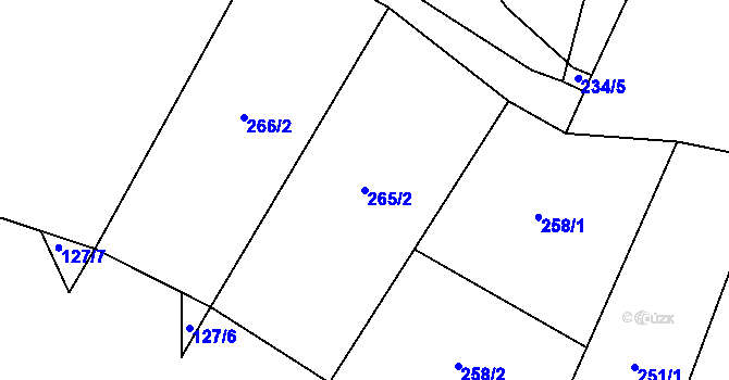 Parcela st. 265/2 v KÚ Příluky u Zlína, Katastrální mapa