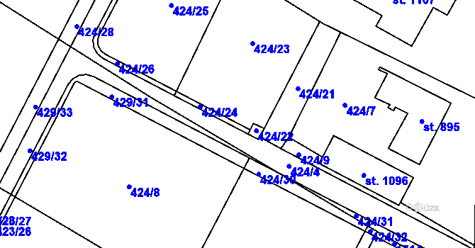 Parcela st. 424/4 v KÚ Příluky u Zlína, Katastrální mapa