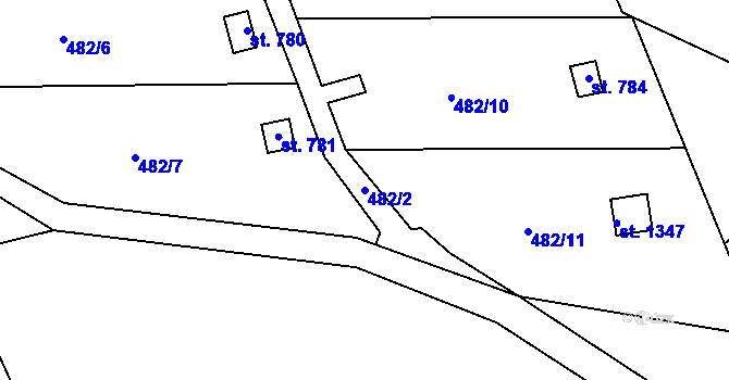 Parcela st. 482/2 v KÚ Příluky u Zlína, Katastrální mapa