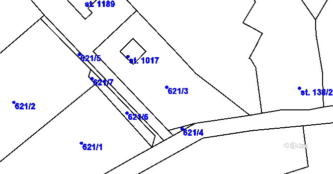 Parcela st. 621/3 v KÚ Příluky u Zlína, Katastrální mapa