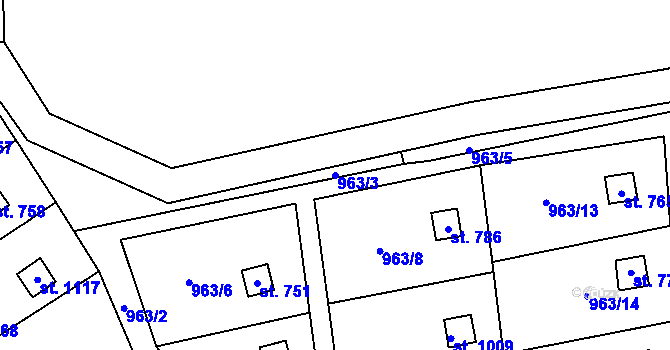 Parcela st. 963/3 v KÚ Příluky u Zlína, Katastrální mapa