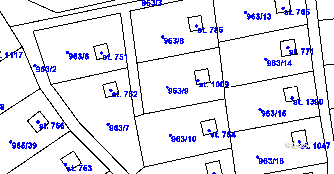 Parcela st. 963/9 v KÚ Příluky u Zlína, Katastrální mapa