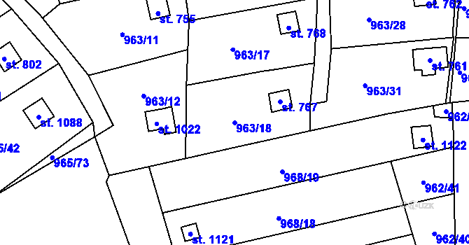 Parcela st. 963/18 v KÚ Příluky u Zlína, Katastrální mapa