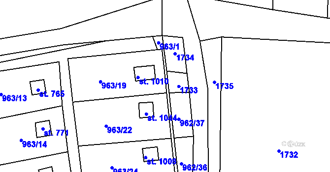 Parcela st. 963/21 v KÚ Příluky u Zlína, Katastrální mapa