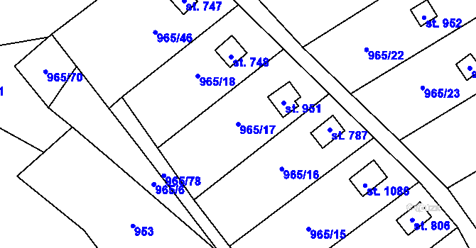 Parcela st. 965/17 v KÚ Příluky u Zlína, Katastrální mapa