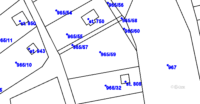 Parcela st. 965/59 v KÚ Příluky u Zlína, Katastrální mapa