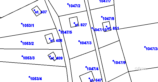 Parcela st. 1047/3 v KÚ Příluky u Zlína, Katastrální mapa