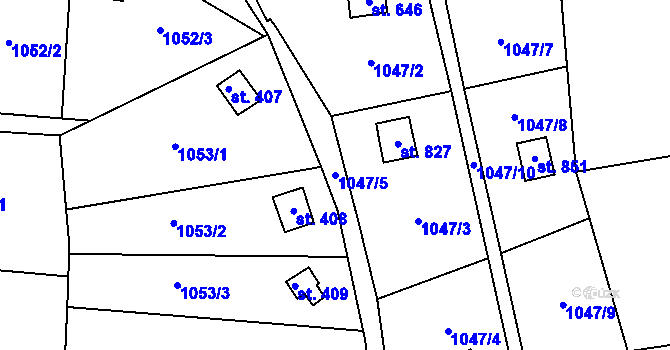 Parcela st. 1047/5 v KÚ Příluky u Zlína, Katastrální mapa