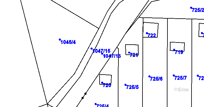 Parcela st. 1047/16 v KÚ Příluky u Zlína, Katastrální mapa