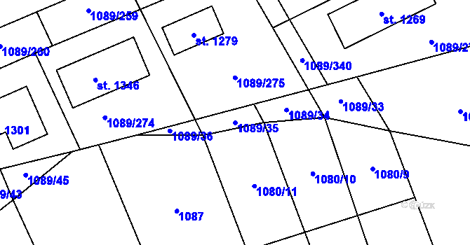 Parcela st. 1089/35 v KÚ Příluky u Zlína, Katastrální mapa