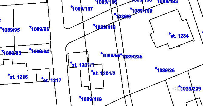 Parcela st. 1089/56 v KÚ Příluky u Zlína, Katastrální mapa