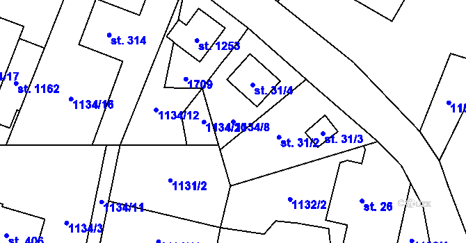 Parcela st. 1134/8 v KÚ Příluky u Zlína, Katastrální mapa
