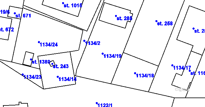 Parcela st. 1134/19 v KÚ Příluky u Zlína, Katastrální mapa