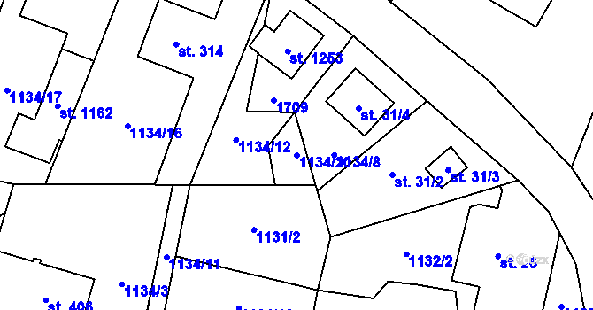 Parcela st. 1134/20 v KÚ Příluky u Zlína, Katastrální mapa