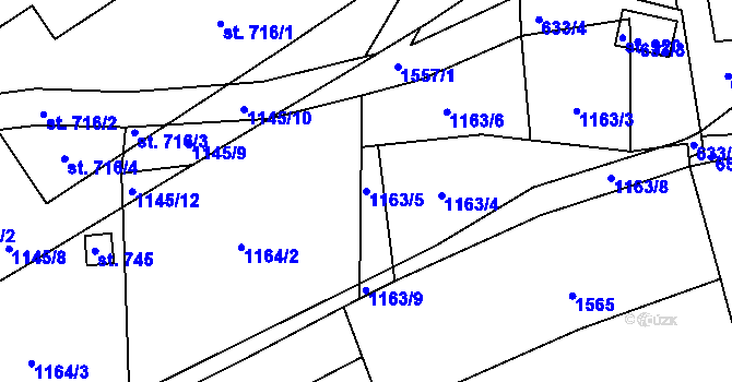 Parcela st. 1163/5 v KÚ Příluky u Zlína, Katastrální mapa