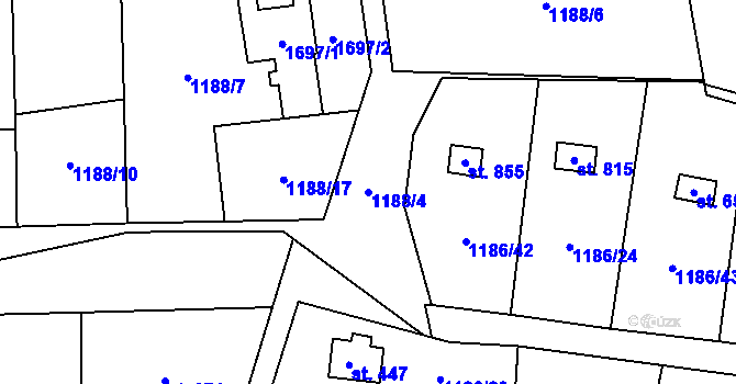 Parcela st. 1188/4 v KÚ Příluky u Zlína, Katastrální mapa