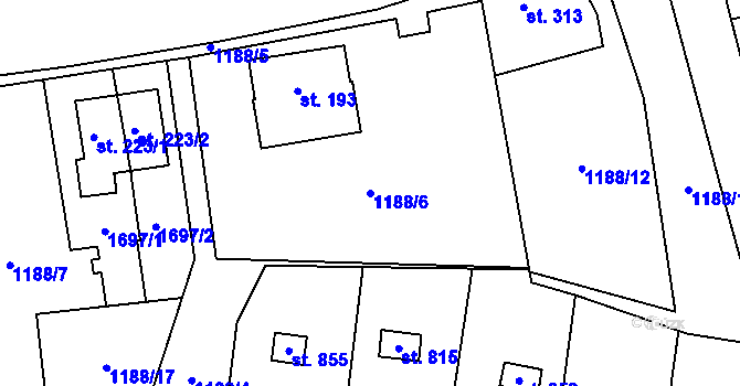 Parcela st. 1188/6 v KÚ Příluky u Zlína, Katastrální mapa