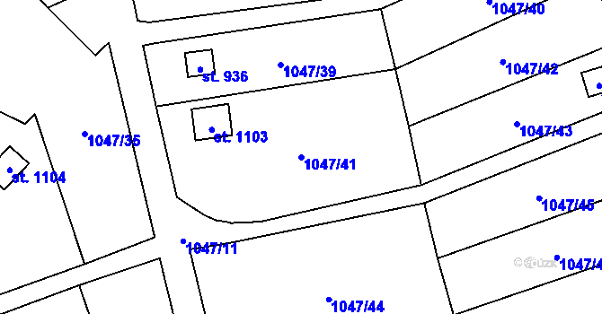 Parcela st. 1047/41 v KÚ Příluky u Zlína, Katastrální mapa