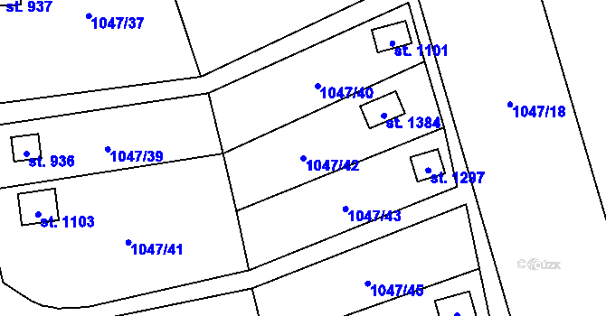Parcela st. 1047/42 v KÚ Příluky u Zlína, Katastrální mapa