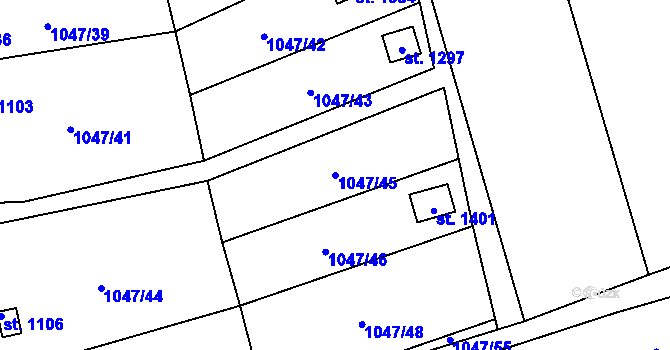 Parcela st. 1047/45 v KÚ Příluky u Zlína, Katastrální mapa