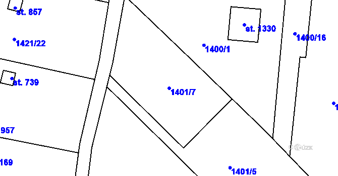 Parcela st. 1401/7 v KÚ Příluky u Zlína, Katastrální mapa