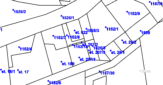 Parcela st. 207/2 v KÚ Příluky u Zlína, Katastrální mapa