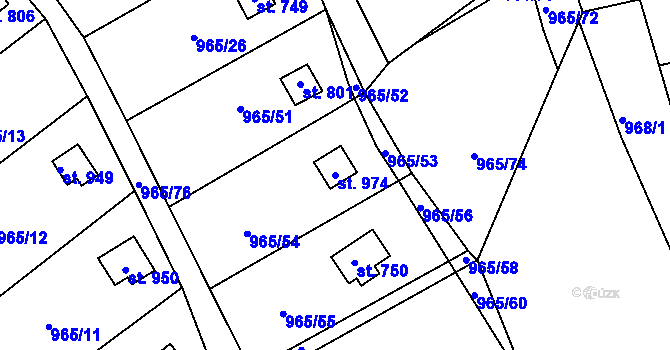 Parcela st. 974 v KÚ Příluky u Zlína, Katastrální mapa