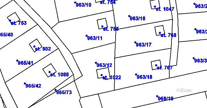 Parcela st. 963/32 v KÚ Příluky u Zlína, Katastrální mapa