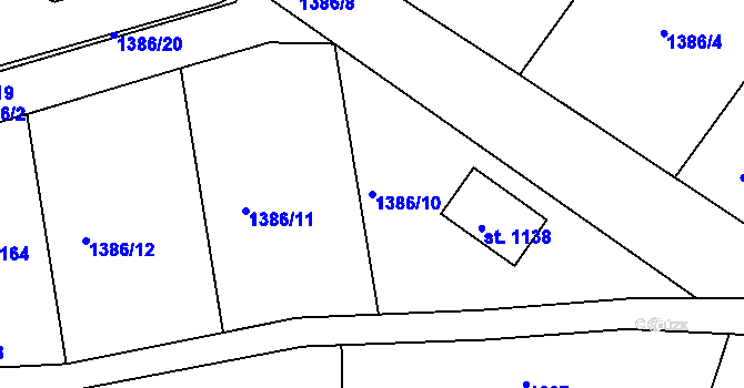 Parcela st. 1386/10 v KÚ Příluky u Zlína, Katastrální mapa