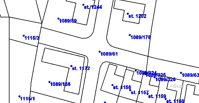 Parcela st. 1089/61 v KÚ Příluky u Zlína, Katastrální mapa