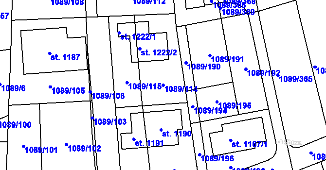 Parcela st. 1089/114 v KÚ Příluky u Zlína, Katastrální mapa