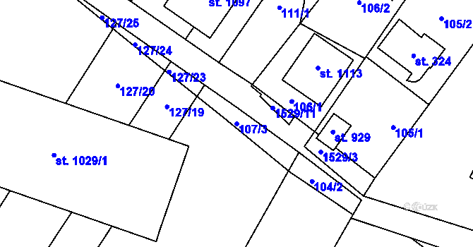 Parcela st. 107/3 v KÚ Příluky u Zlína, Katastrální mapa