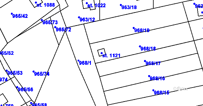 Parcela st. 1121 v KÚ Příluky u Zlína, Katastrální mapa