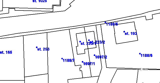Parcela st. 223/1 v KÚ Příluky u Zlína, Katastrální mapa