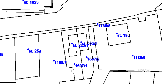 Parcela st. 223/2 v KÚ Příluky u Zlína, Katastrální mapa