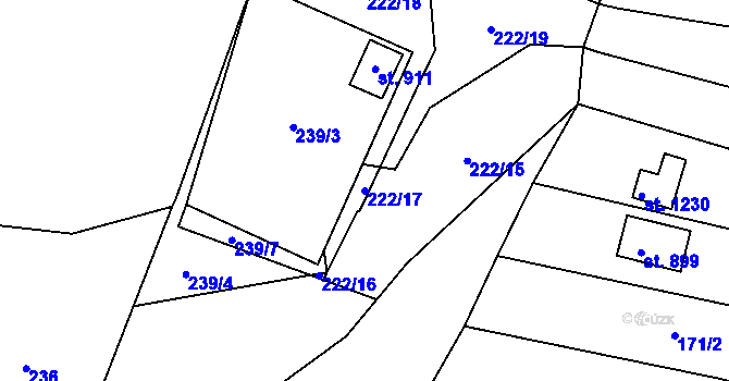 Parcela st. 222/17 v KÚ Příluky u Zlína, Katastrální mapa