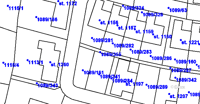Parcela st. 1089/355 v KÚ Příluky u Zlína, Katastrální mapa