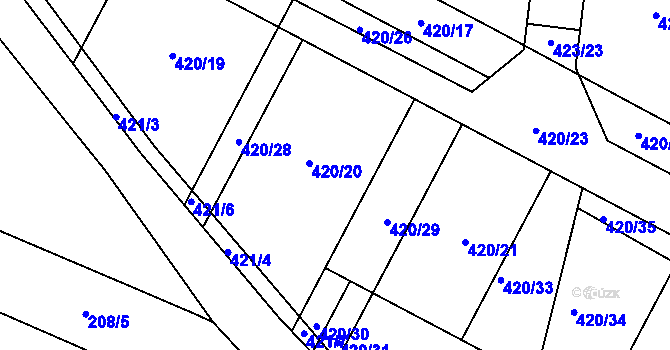 Parcela st. 420/20 v KÚ Příluky u Zlína, Katastrální mapa
