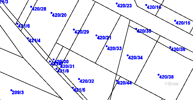 Parcela st. 420/21 v KÚ Příluky u Zlína, Katastrální mapa