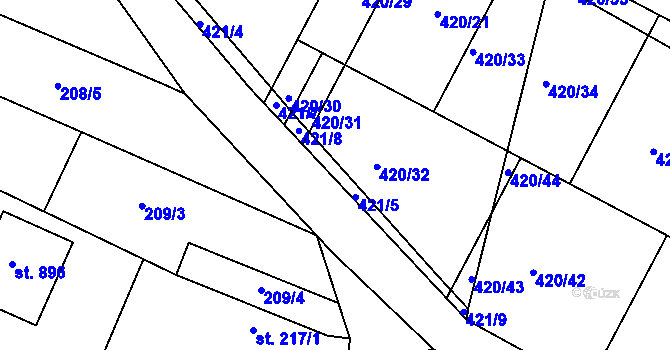 Parcela st. 421/5 v KÚ Příluky u Zlína, Katastrální mapa