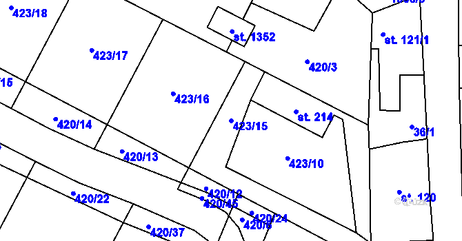 Parcela st. 423/15 v KÚ Příluky u Zlína, Katastrální mapa